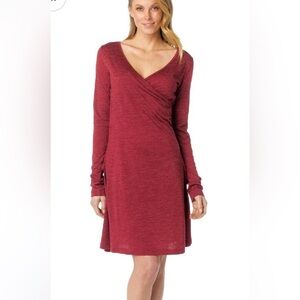 NWT Prana Nadia Dress Womens Size Large Plum Red Long Sleeve V Neck